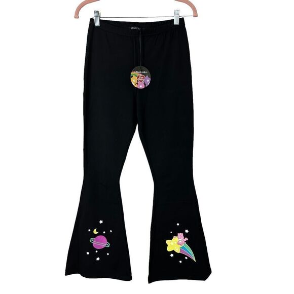 Dolls Kill x Care Bears Black Planet Care Printed Flares Pants NWT S
